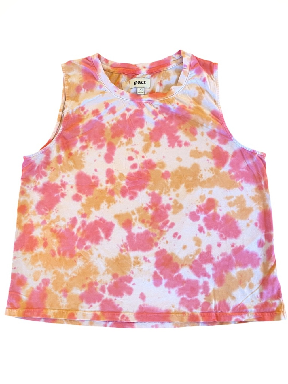 Pact Organic Tie-Dye Tank Top in Pink & Orange - L